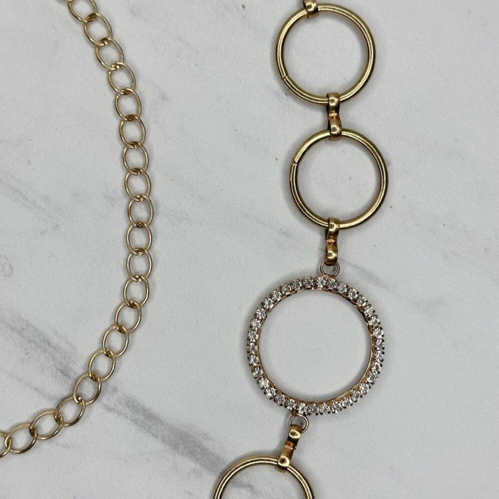 Womens Rhinestone Hoop Circle Gold Tone Chain Link Belt Plus One Size OS ✨ - Picture 7 of 12